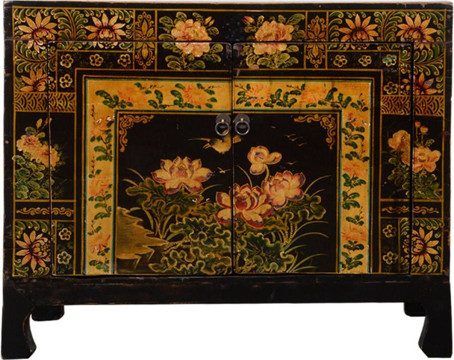 Fine Asianliving Antieke Chinese Dressoir Handbeschilderd Waterlelies W88xD37xH73cm Chinese Meubels Oosterse Kast