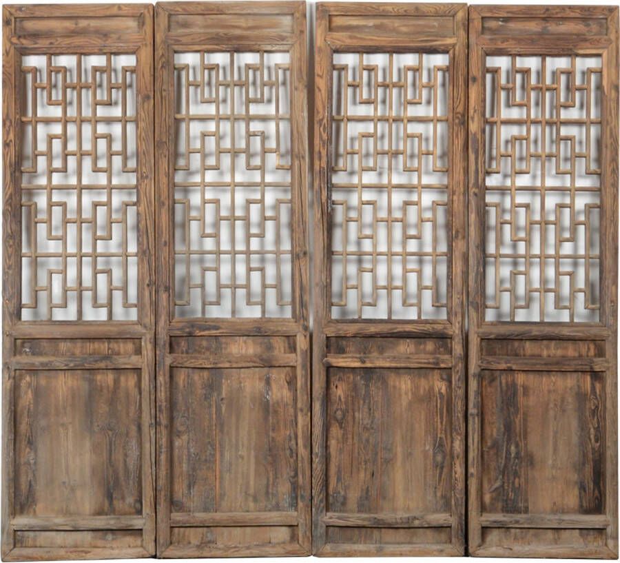 Fine Asianliving Antiek Chinese Wooden Room Divider Panels Set 4 Handcarved W260xD7xH244cm