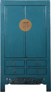 Fine Asianliving Antieke Chinese Bruidskast Blauw High Gloss B104xD51xH190cm Chinese Meubels Oosterse Kast