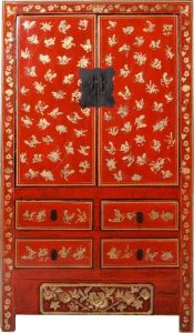 Fine Asianliving Antieke Chinese Bruidskast Rood Goud Handgeschilderd B107xD50xH186cm Chinese Meubels Oosterse Kast