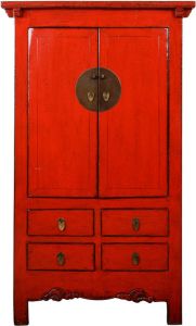 Fine Asianliving Antieke Chinese Bruidskast Rood High Gloss B107xD60xH180cm Chinese Meubels Oosterse Kast