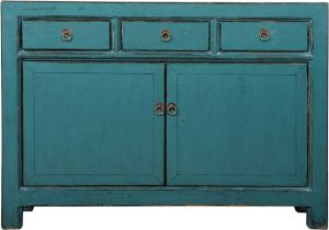 Fine Asianliving Antieke Chinese Dressoir Blauw High Gloss B128xD40xH91cm Chinese Meubels Oosterse Kast
