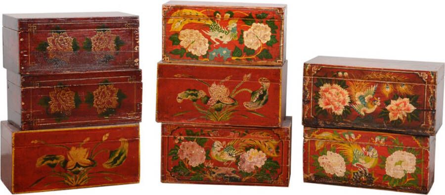 Fine Asianliving Antieke Chinese Kist Handbeschilderd B33xD17xH16cm
