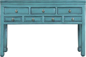 Fine Asianliving Antieke Chinese Sidetable Deep Turquoise B121xD45xH78cm Chinese Meubels Oosterse Kast