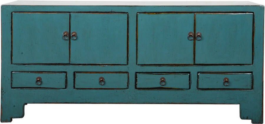 Fine Asianliving Antieke Chinese TV Meubel Teal High Gloss B138xD40xH61cm Chinese Meubels Oosterse Kast