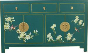 Fine Asianliving Chinees Dressoir Teal Handgeschilderd B140xD35xH85cm Chinese Meubels Oosterse Kast