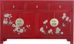 Fine Asianliving Chinees Dressoir Vintage Rood Handgeschilderd Orientique Collectie B140xD35xH85cm Chinese Meubels Oosterse Kast