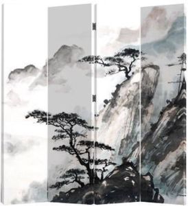 Fine Asianliving Chinees Kamerscherm Oosters Scheidingswand B160xH180cm 4 Panelen Chinese Bergen