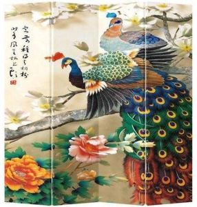 Fine Asianliving Chinees Kamerscherm Oosters Scheidingswand B160xH180cm 4 Panelen Kleurrijke Pauwen