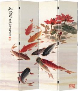 Fine Asianliving Chinees Kamerscherm Oosters Scheidingswand B160xH180cm 4 Panelen Negen Koi Vissen