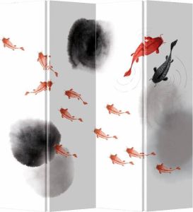 Fine Asianliving Chinees Oosters Kamerscherm Scheidingswand Roomdivider 4 Panelen Koi Fish L160xH180cm