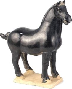 Fine Asianliving Chinees Paard Han Dynasty Tang Paard Keramiek Handgemaakt Zwart