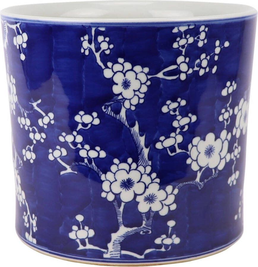 Fine Asianliving Chinese Bloempot Blauw Handgeschilderd Bloesems D22xH20cm
