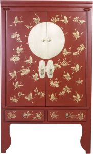 Fine Asianliving Chinese Bruidskast Handgeschilderde Vlinders Rood Orientique Collection B100xD55xH175cm Chinese Meubels Oosterse Kast