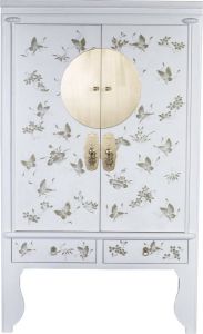 Fine Asianliving Chinese Bruidskast Handgeschilderde Vlinders Sneeuw Wit Orientique Collection B100xD55xH175cm Chinese Meubels Oosterse Kast