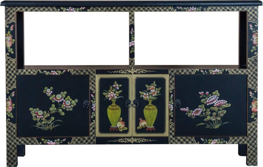 Fine Asianliving Chinese Dressoir Black Hand-Painted W140xD33xH90cm Chinese Meubels Oosterse Kast