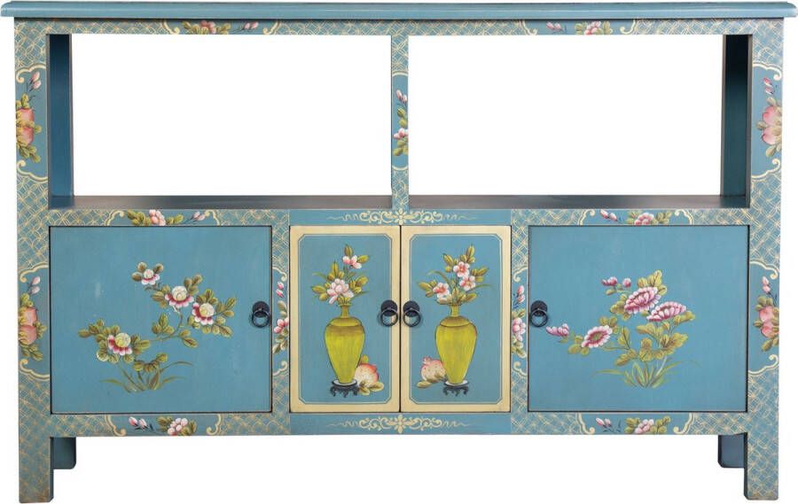 Fine Asianliving Chinese Dressoir Blue Hand-Painted W140xD33xH90cm Chinese Meubels Oosterse Kast