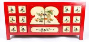 Fine Asianliving Chinese Dressoir Handgeschilderde Bloemen Rood B80xD45xH157cm Chinese Meubels Oosterse Kast