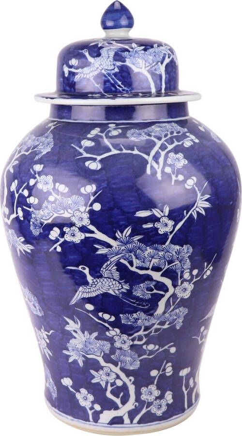 Fine Asianliving Chinese Gemberpot Blauw Bloesems Handgeschilderd D34xH60cm
