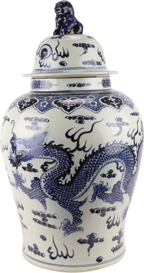 Fine Asianliving Chinese Gemberpot Blauw Draak Handgeschilderd D34xH65cm