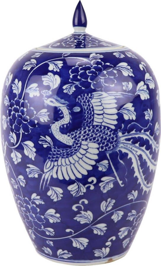Fine Asianliving Chinese Gemberpot Blauw Handgeschilderd Draak Phoenix D22xH35cm