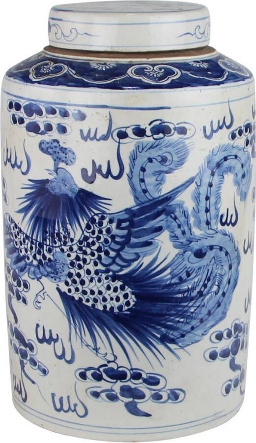 Fine Asianliving Chinese Gemberpot Blauw Wit Porselein Handgeschilderd Draak Phoenix D26xH40cm