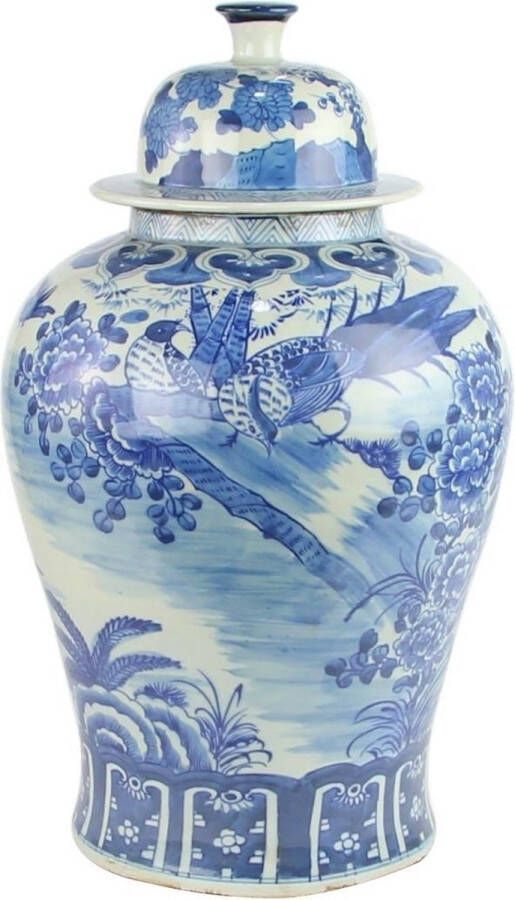 Fine Asianliving Chinese Gemberpot Blauw Wit Porselein Handgeschilderd Vogels D30xH50cm