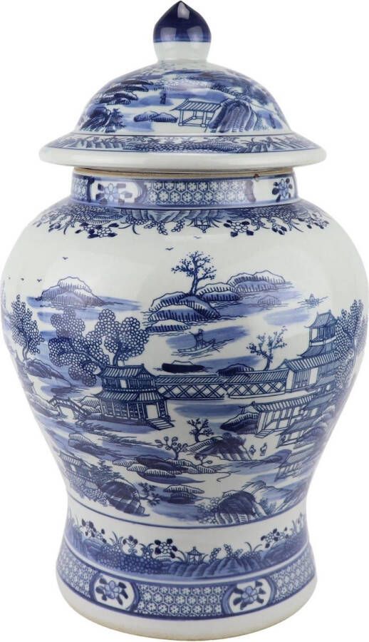 Fine Asianliving Chinese Gemberpot Blauw Wit Porselein Landschap D29xH48cm