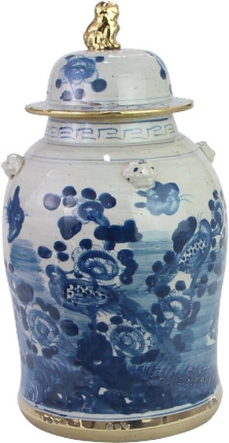 Fine Asianliving Chinese Gemberpot Blauw Wit Verguld Porselein Vogels D26xH46cm