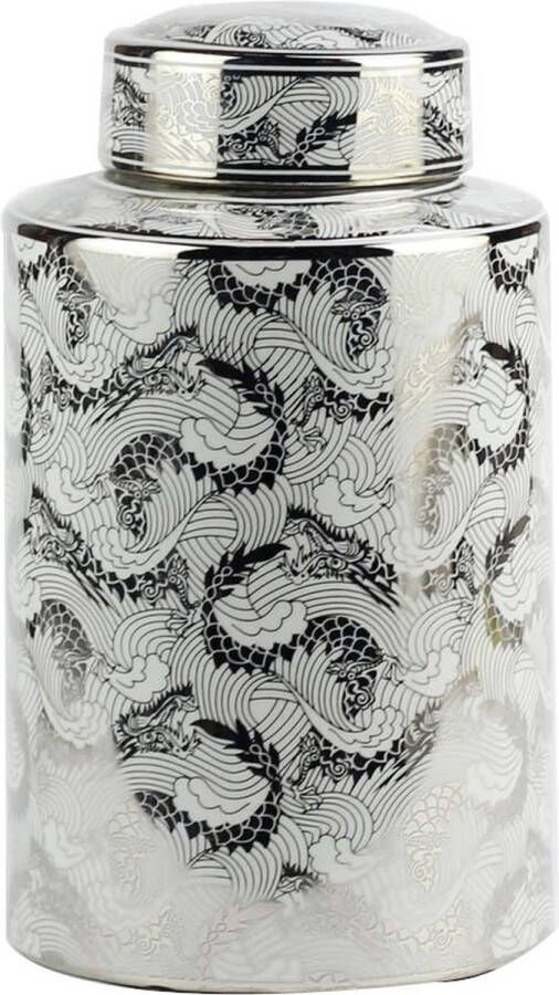 Fine Asianliving Chinese Gemberpot Draak Zilver Handbeschilderd L20xH40cm