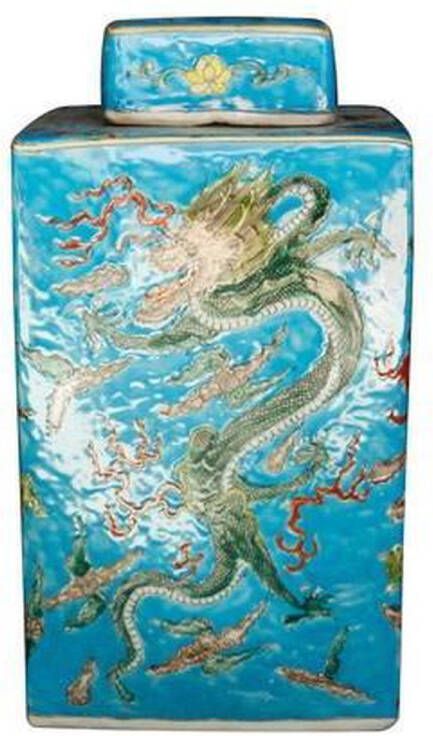 Fine Asianliving Chinese Gemberpot Handgeschilderd Porselein Draak Blauw 18x18x34cm