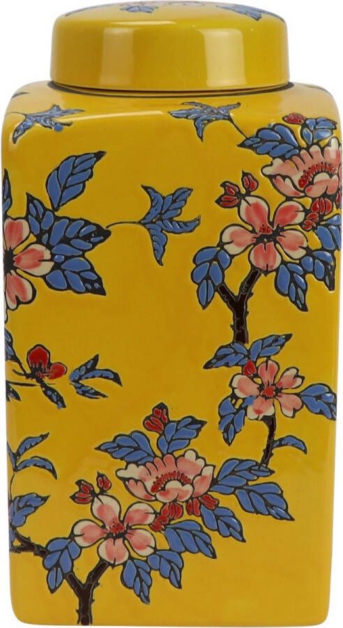 Fine Asianliving Chinese Gemberpot Porselein Geel Bloemen Handgeschilderd D14xH26cm