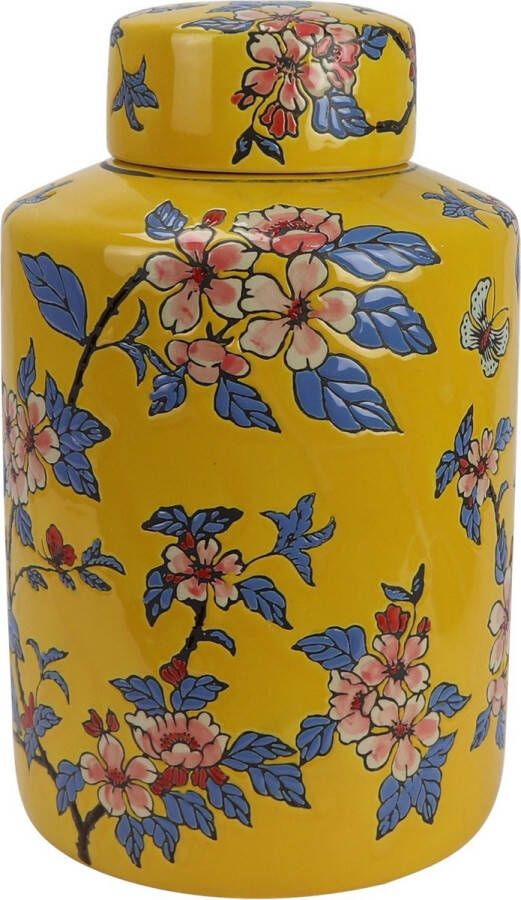 Fine Asianliving Chinese Gemberpot Porselein Geel Bloemen Handgeschilderd D20xH31cm