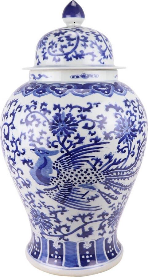 Fine Asianliving Chinese Gemberpot Porselein Handgeschilderd Phoenix Blauw Wit D32xH60cm