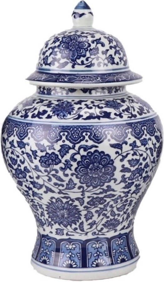 Fine Asianliving Chinese Gemberpot Porselein Lotus Blauw Wit D22xH37cm