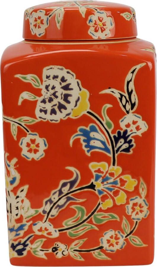 Fine Asianliving Chinese Gemberpot Porselein Oranje Bloemen Handgeschilderd D12xH21cm