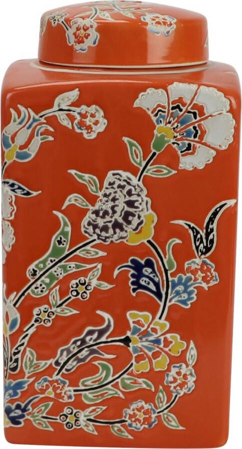 Fine Asianliving Chinese Gemberpot Porselein Oranje Bloemen Handgeschilderd D14xH26cm