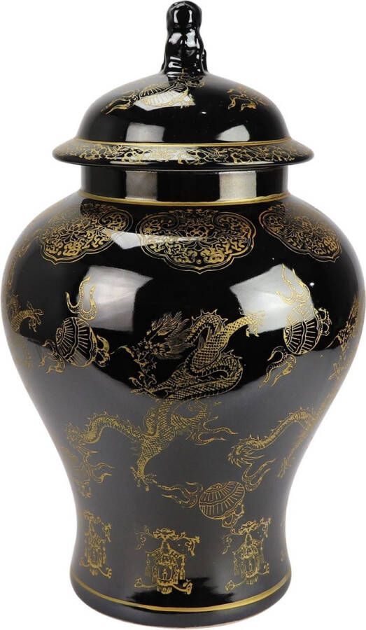 Fine Asianliving Chinese Gemberpot Porselein Zwart Draak Handgeschilderd D29xH46cm