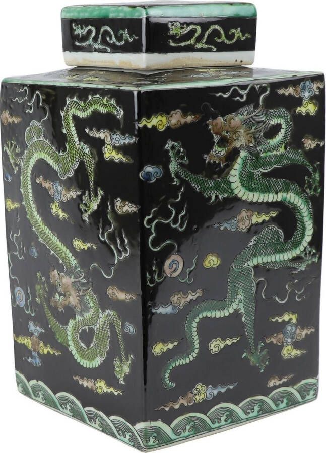 Fine Asianliving Chinese Gemberpot Zwart Draak Handgeschilderd B18xD18xH30cm