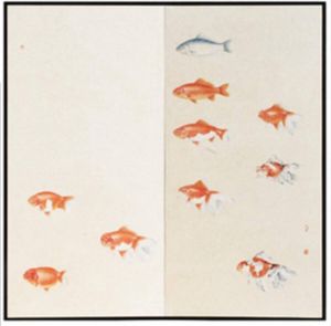 Fine Asianliving Chinese Kamerscherm Oranje Vissen 2 Panelen