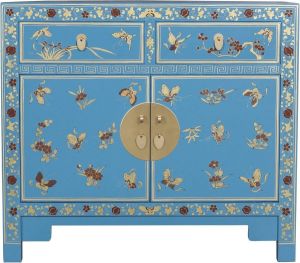 Fine Asianliving Chinese Kast Handgeschilderde Vlinders Hemelsblauw Orientique Collectie B90xD40xH80cm Chinese Meubels Oosterse Kast