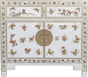 Fine Asianliving Chinese Kast Handgeschilderde Vlinders Sneeuwwit Orientique Collectie B90xD40xH80cm Chinese Meubels Oosterse Kast