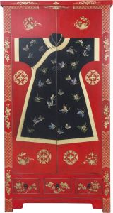 Fine Asianliving Chinese Kast Rood Kimono Handgeschilderd B100xD55xH190cm Chinese Meubels Oosterse Kast