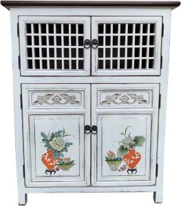 Fine Asianliving Chinese Kast Wit Handgeschilderde Details W85xD45xH106cm Chinese Meubels Oosterse Kast