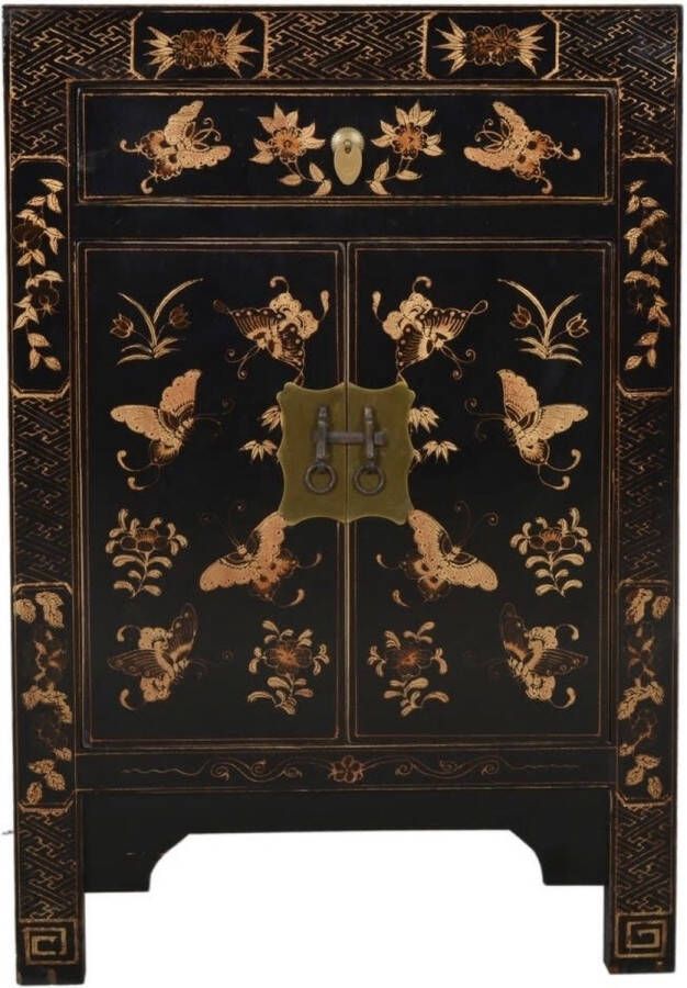 Fine Asianliving Chinese Nachtkastje Zwart Handgeschilderd Vlinders B40xD32xH60cm Chinese Meubels Oosterse Kast