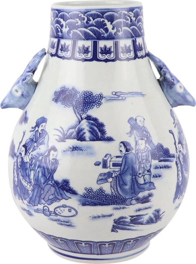 Fine Asianliving Chinese Vaas Blauw Wit Porselein D21xH29cm