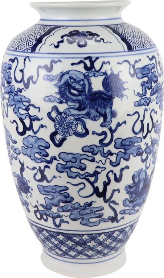 Fine Asianliving Chinese Vaas Blauw Wit Porselein D23xH37cm