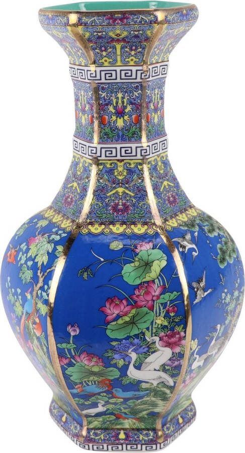 Fine Asianliving Chinese Vaas Bloemen Vogels Blauw D19xH32cm
