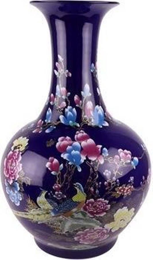 Fine Asianliving Chinese Vaas Porselein Navy Bloesems D37xH58cm