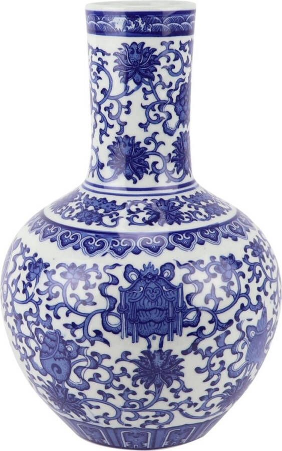 Fine Asianliving Chinese Vaas Porselein Blauw Wit Lotus D22xH34cm